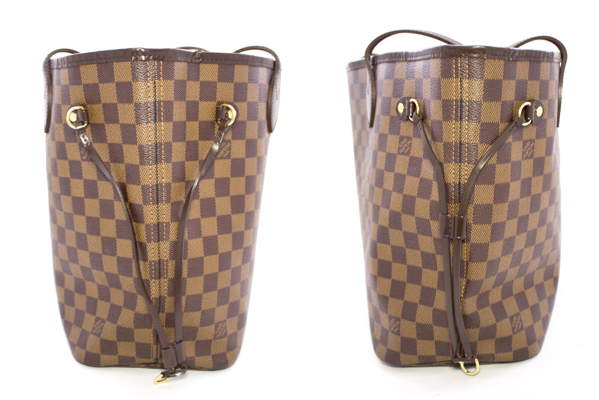Women's Louis Vuitton Damier Ebene Neverfull MM Shoulder Bag Canvas Purse Leather