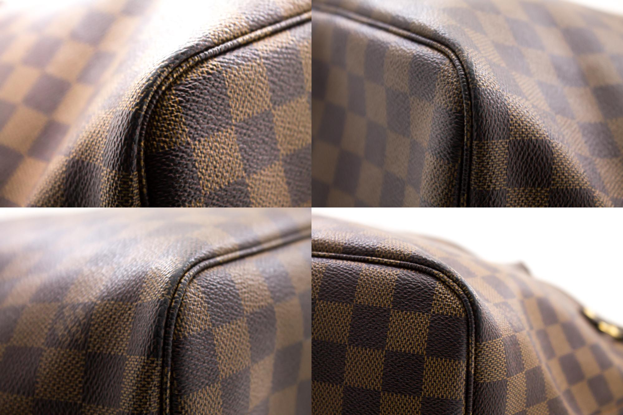 Louis Vuitton Damier Ebene Neverfull MM Shoulder Bag Canvas Purse Leather 1
