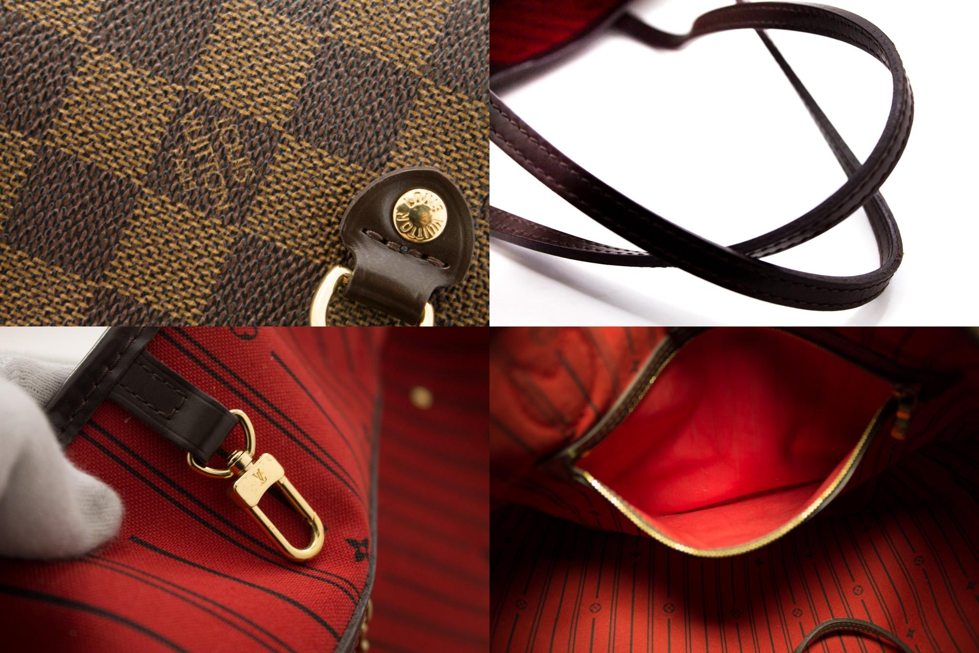 Louis Vuitton Damier Ebene Neverfull MM Shoulder Bag Canvas Purse Leather 2