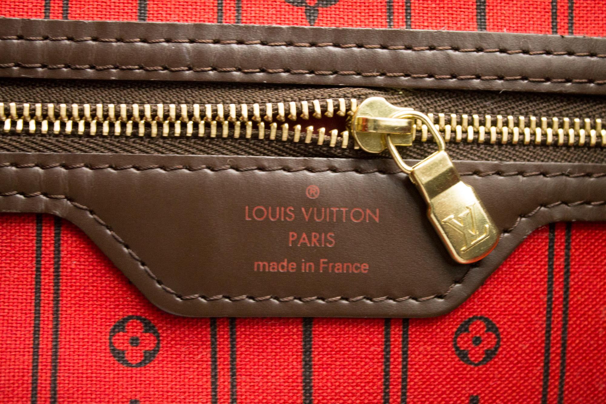 Louis Vuitton Damier Ebene Neverfull MM Shoulder Bag Canvas Purse Leather 3