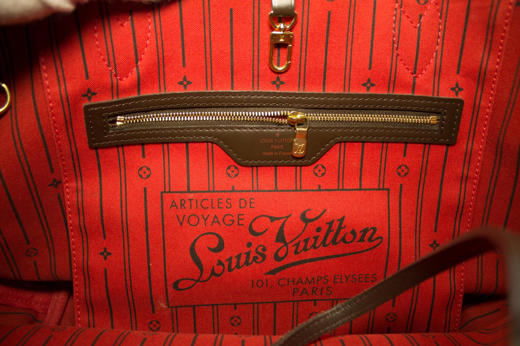 Louis Vuitton Damier Ebene Neverfull MM Shoulder Bag Canvas Purse Leather 4