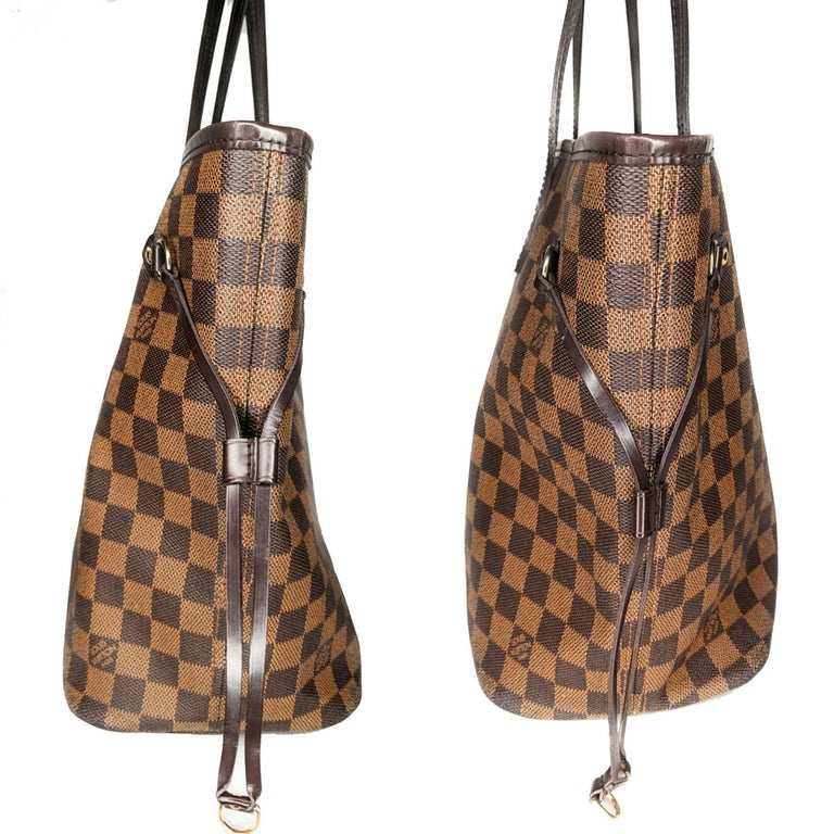 Louis Vuitton Neverfull MM Damier Ebene with Pouch- MISSING 1 LEATHER SIDE  CINCH