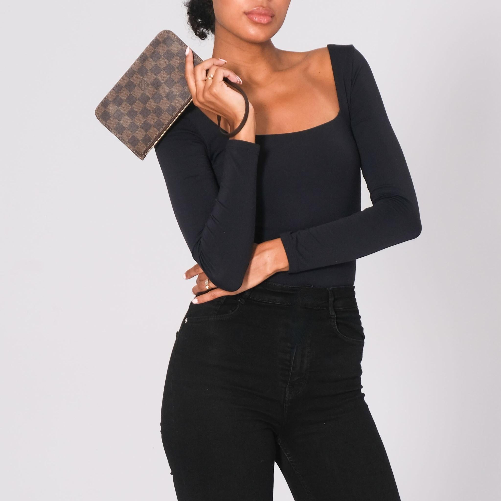 Black Louis Vuitton Damier Ebene Neverfull PM Pochette For Sale