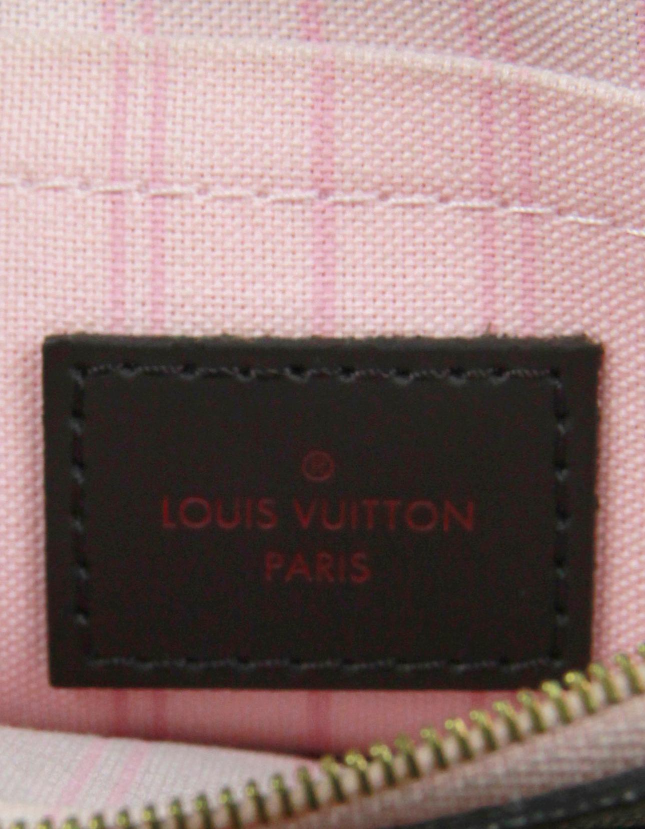 Louis Vuitton Damier Ebene Neverfull Pochette Handgelenkstasche im Angebot 3