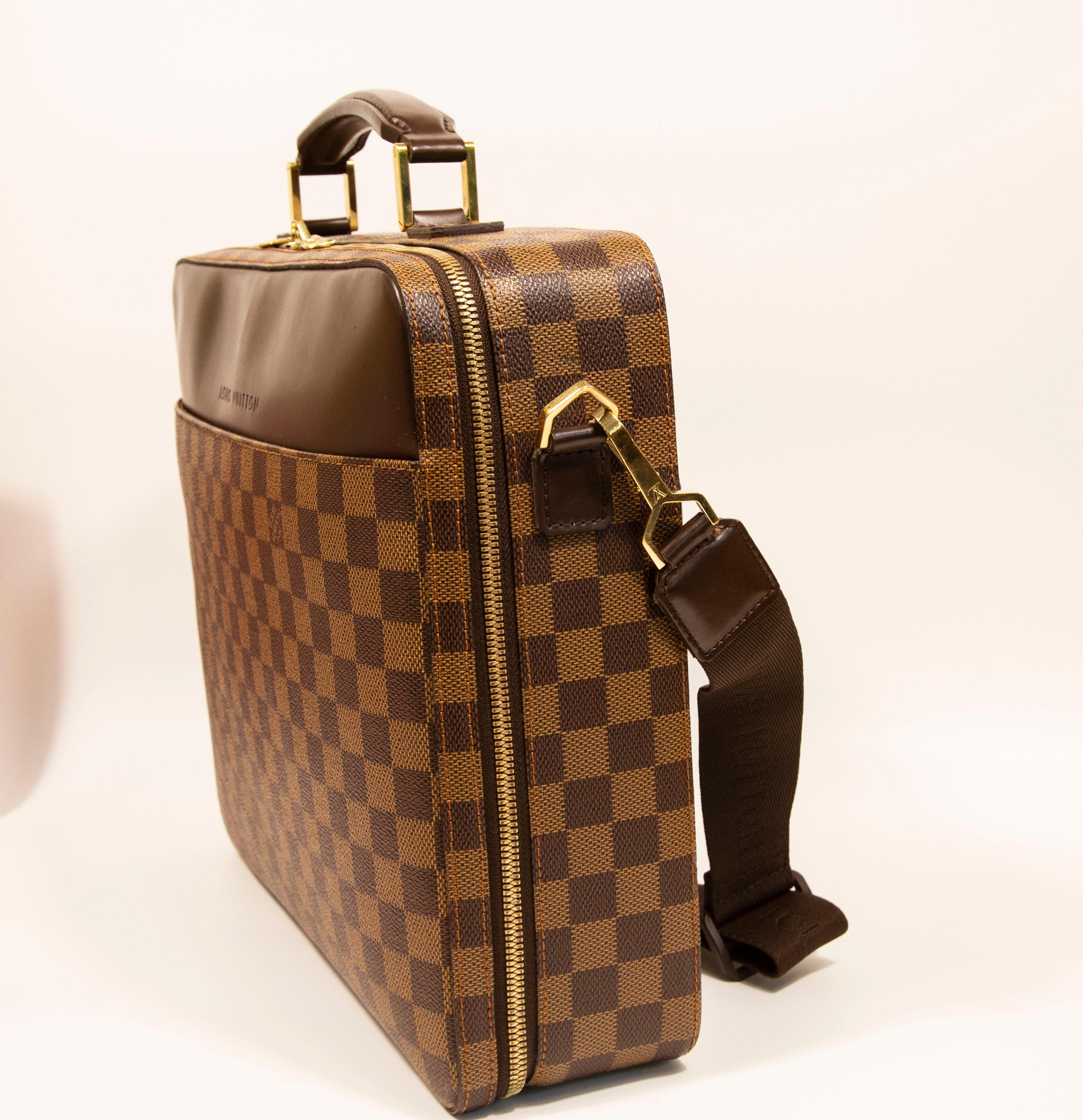 Brown Louis Vuitton Damier Ebene Porte Ordinateur Sabana Business Bag Laptop Bag For Sale