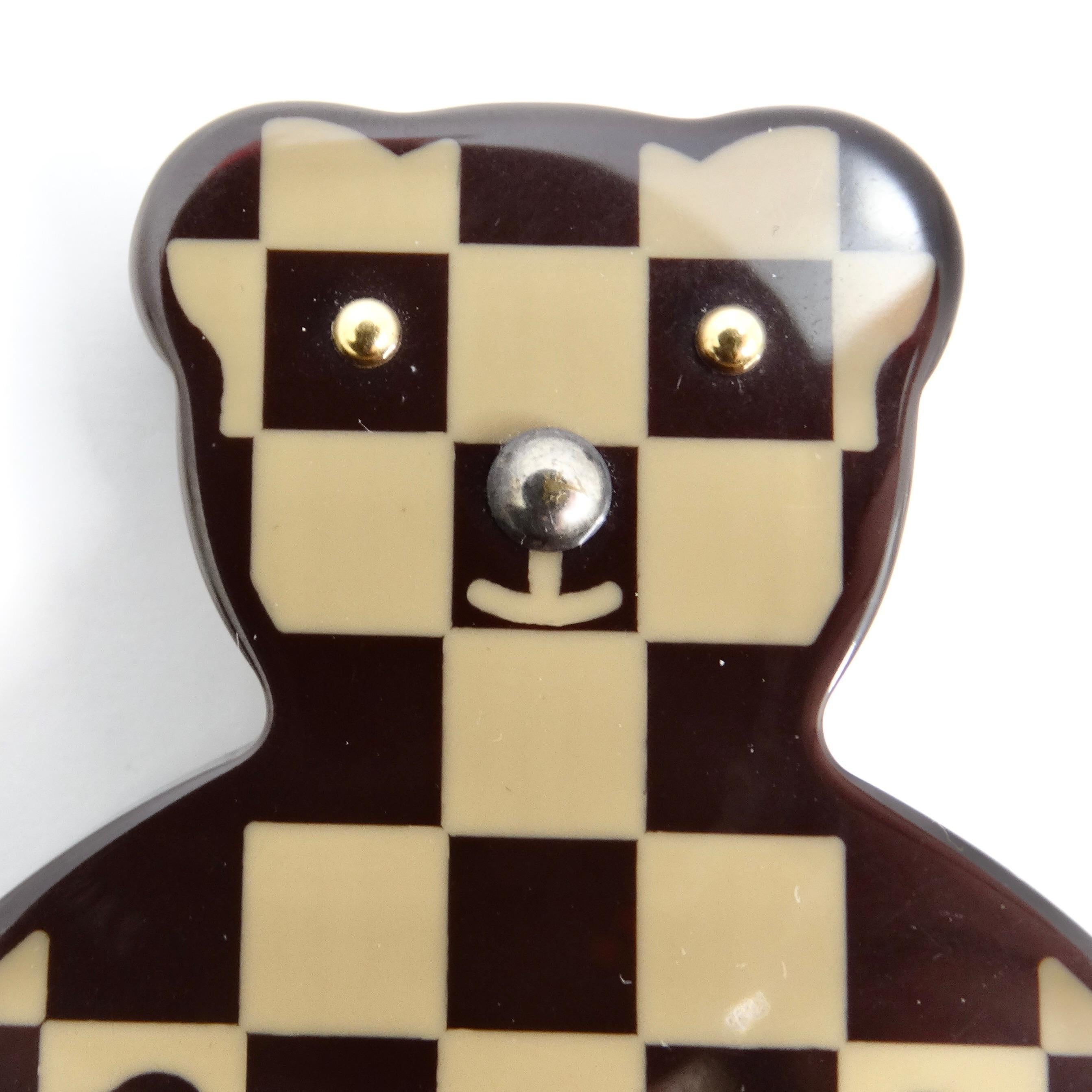 Louis Vuitton Damier Ebene Resin Teddy Bear Brooch In Excellent Condition For Sale In Scottsdale, AZ