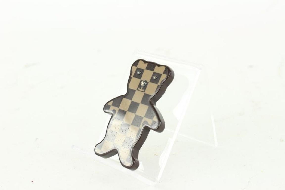 Louis Vuitton Damier Ebene Resin Teddy Bear Brooch Pin 101lv15 In Good Condition In Dix hills, NY