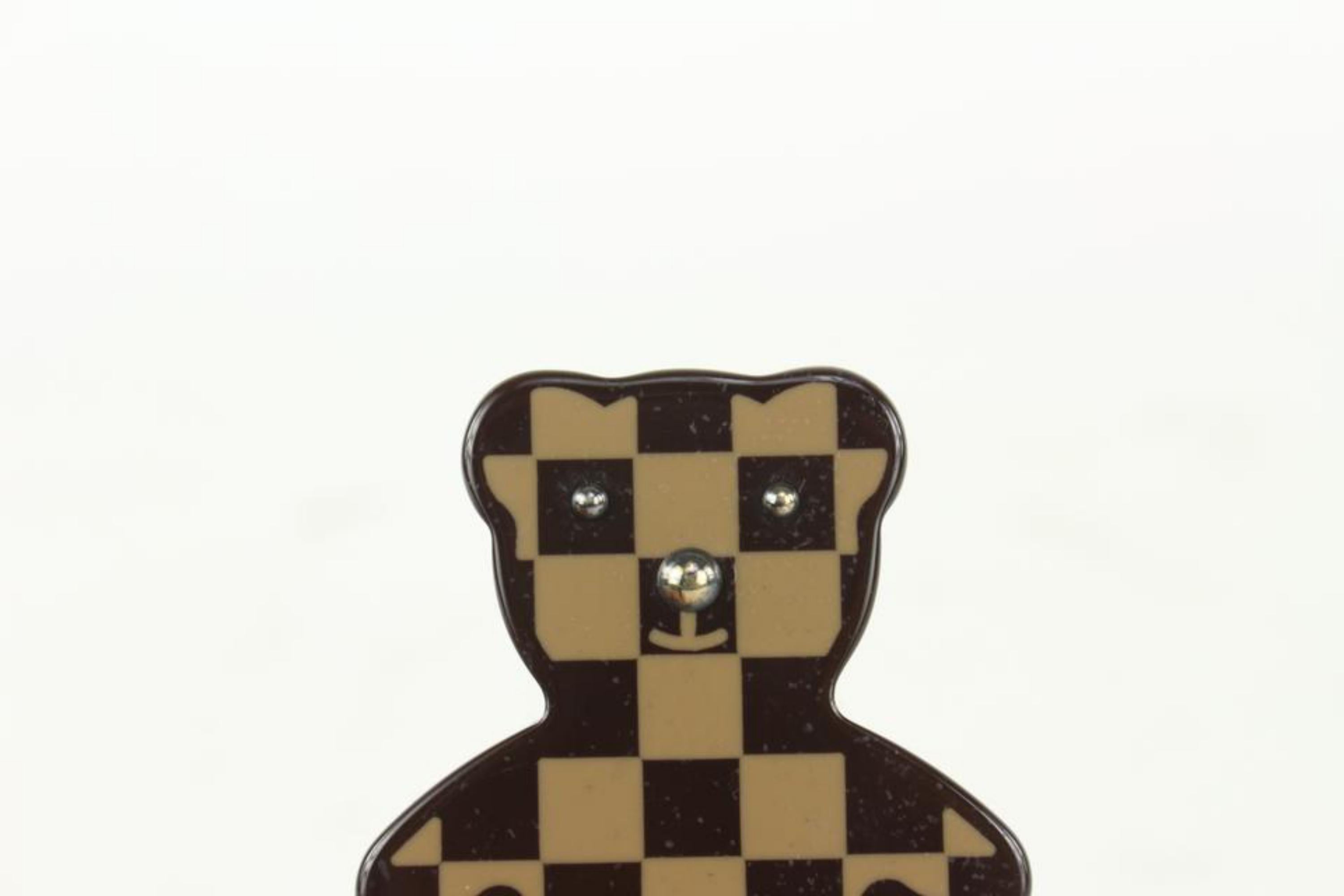 Black Louis Vuitton Damier Ebene Resin Teddy Bear Brooch Pin 101lv15