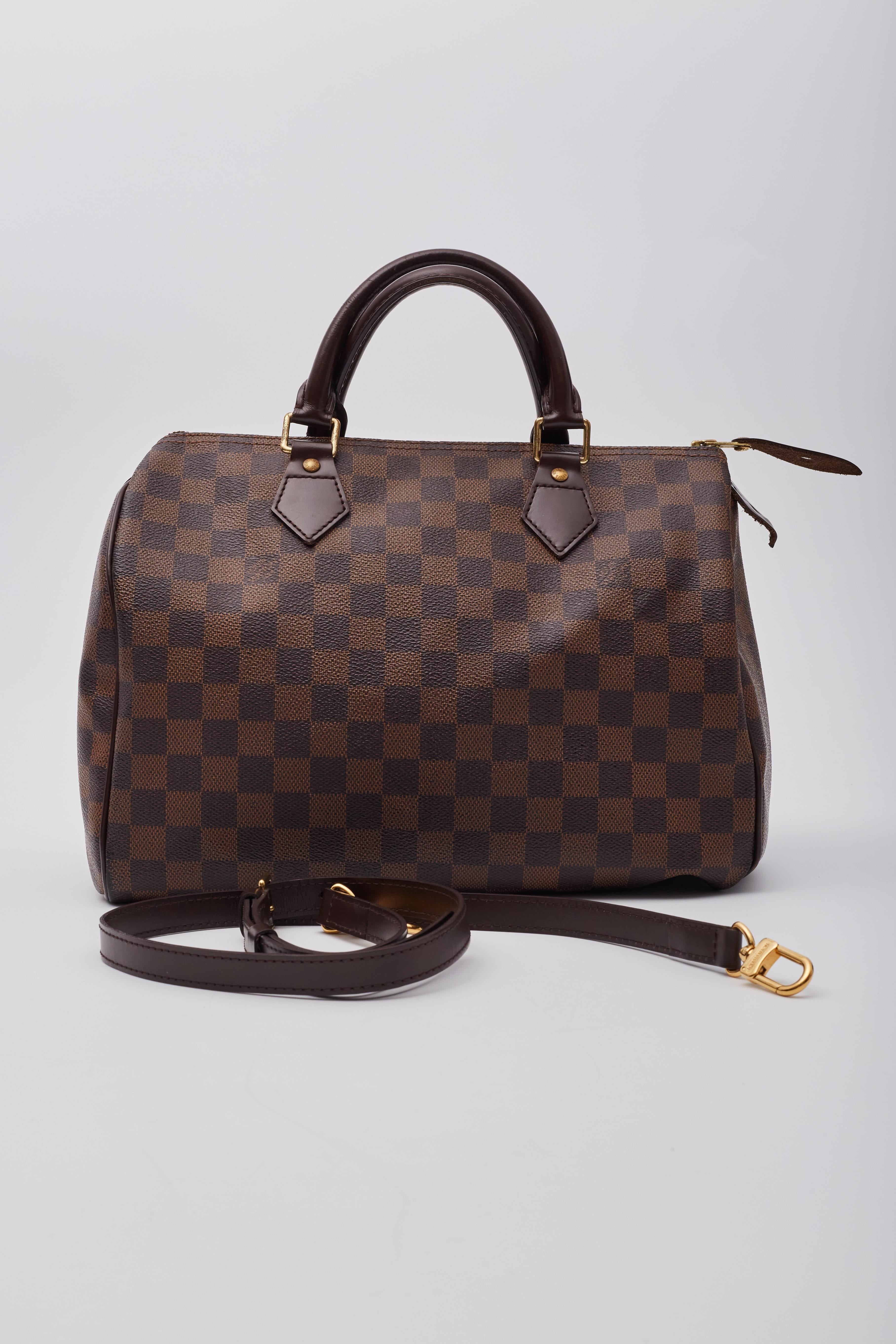 Louis Vuitton Damier Ebene Speedy 30 Handtasche mit Riemen im Angebot 7