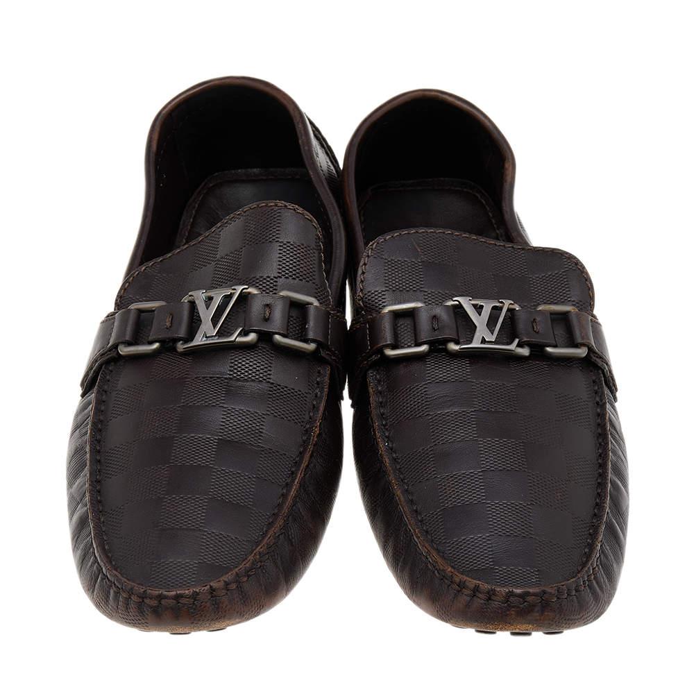Men's Louis Vuitton Damier Embossed Leather Hockenheim Slip On Loafers Size 43.5 For Sale
