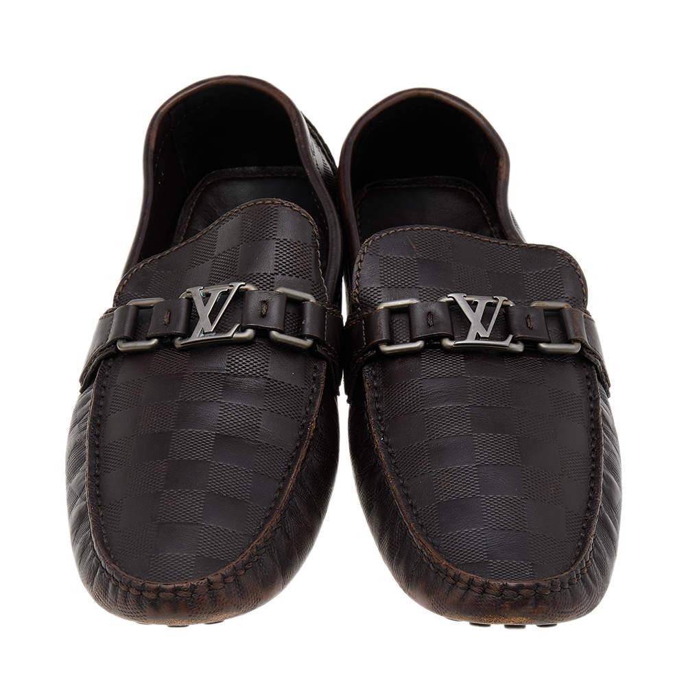 Men's Louis Vuitton Damier Embossed Leather Hockenheim Slip On Loafers Size 43.5