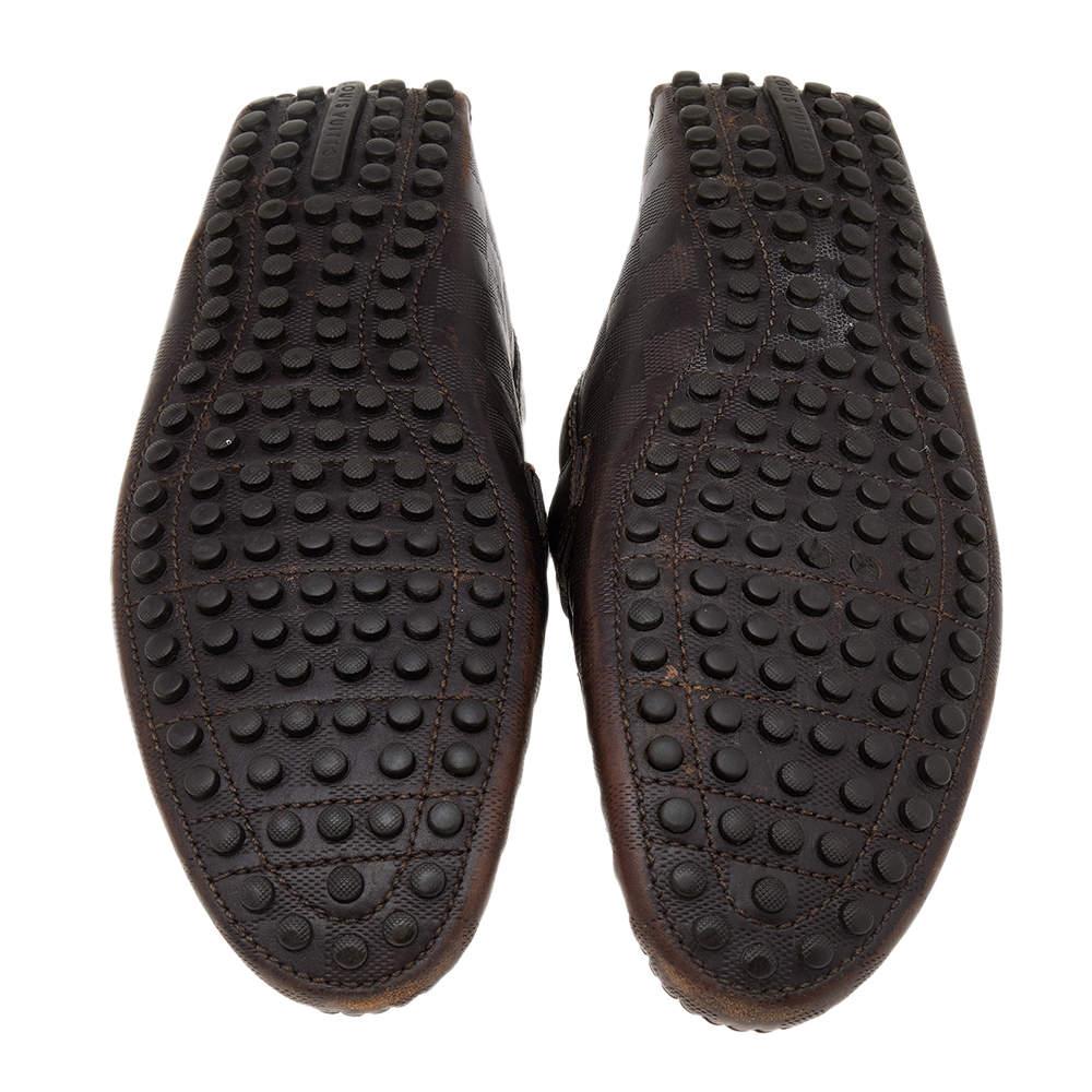 Louis Vuitton Damier Embossed Leather Hockenheim Slip On Loafers Size 43.5 For Sale 2