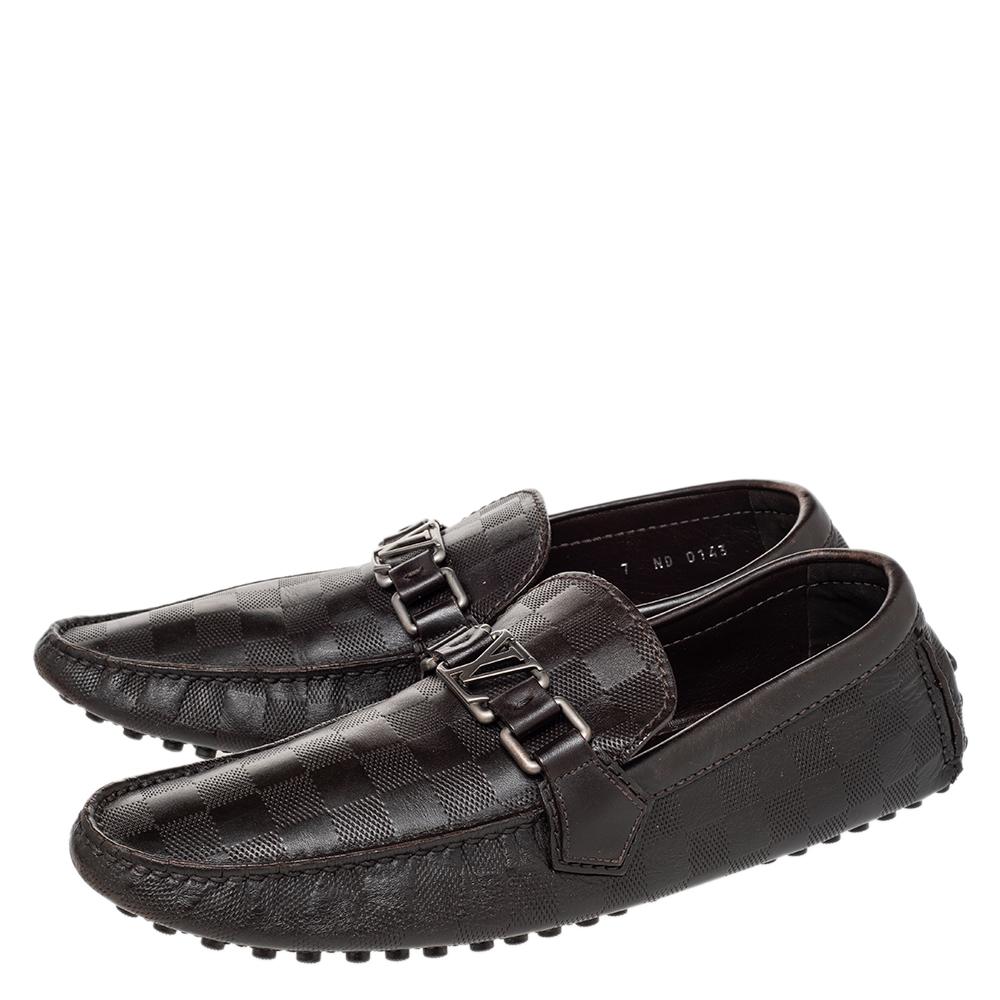 Black Louis Vuitton  Damier Embossed Leather Hockenheim Slip On Loafers Size