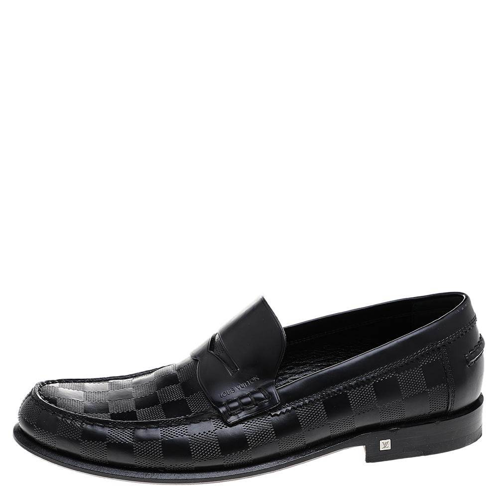 Louis Vuitton Mens US 9 Black Damier Sparkle Slip On Loafer Dress