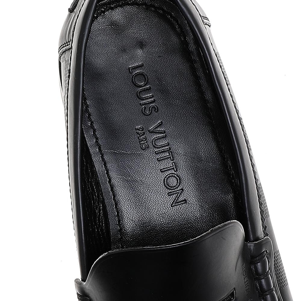 Black Louis Vuitton Damier Embossed Leather Outline Penny Slip On Loafers Size 41