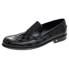 Louis Vuitton Damier Embossed Leather Outline Penny Slip On Loafers Size 41