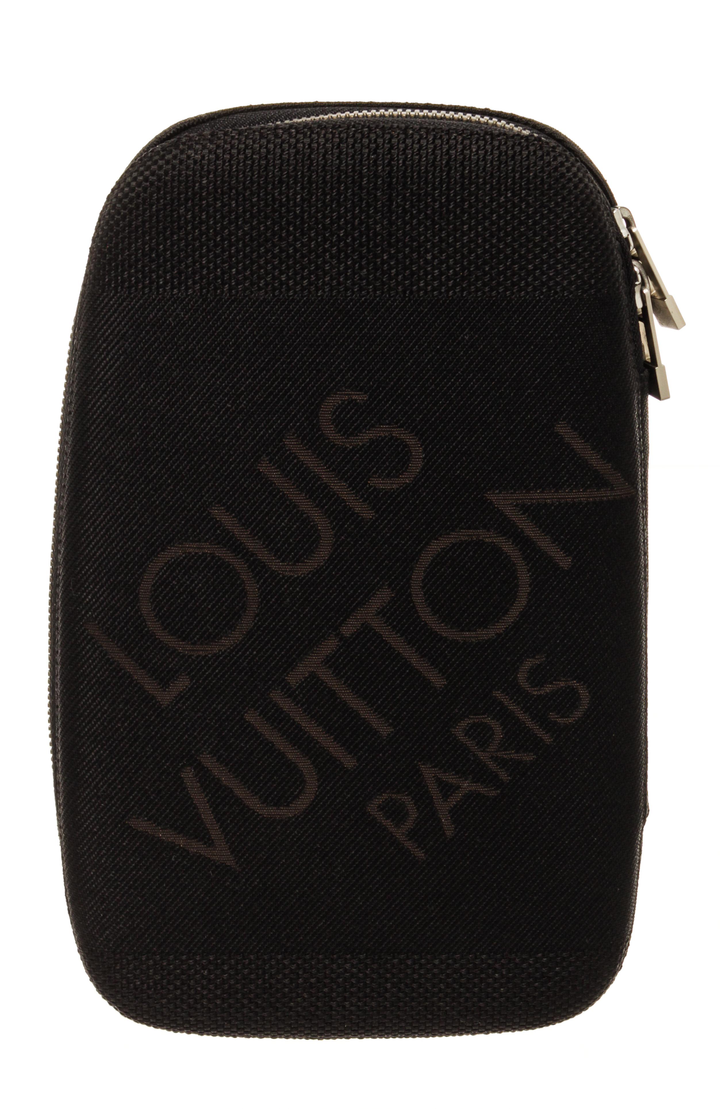 Louis Vuitton Damier Geant Mage Waist Shoulder Bag with silver-tone hardware, adjustable woven shoulder strap, brown taiga leather interior, dual card slots, single mesh compartment, money clip holder, zip mesh pocket and zip closure at parameters. 