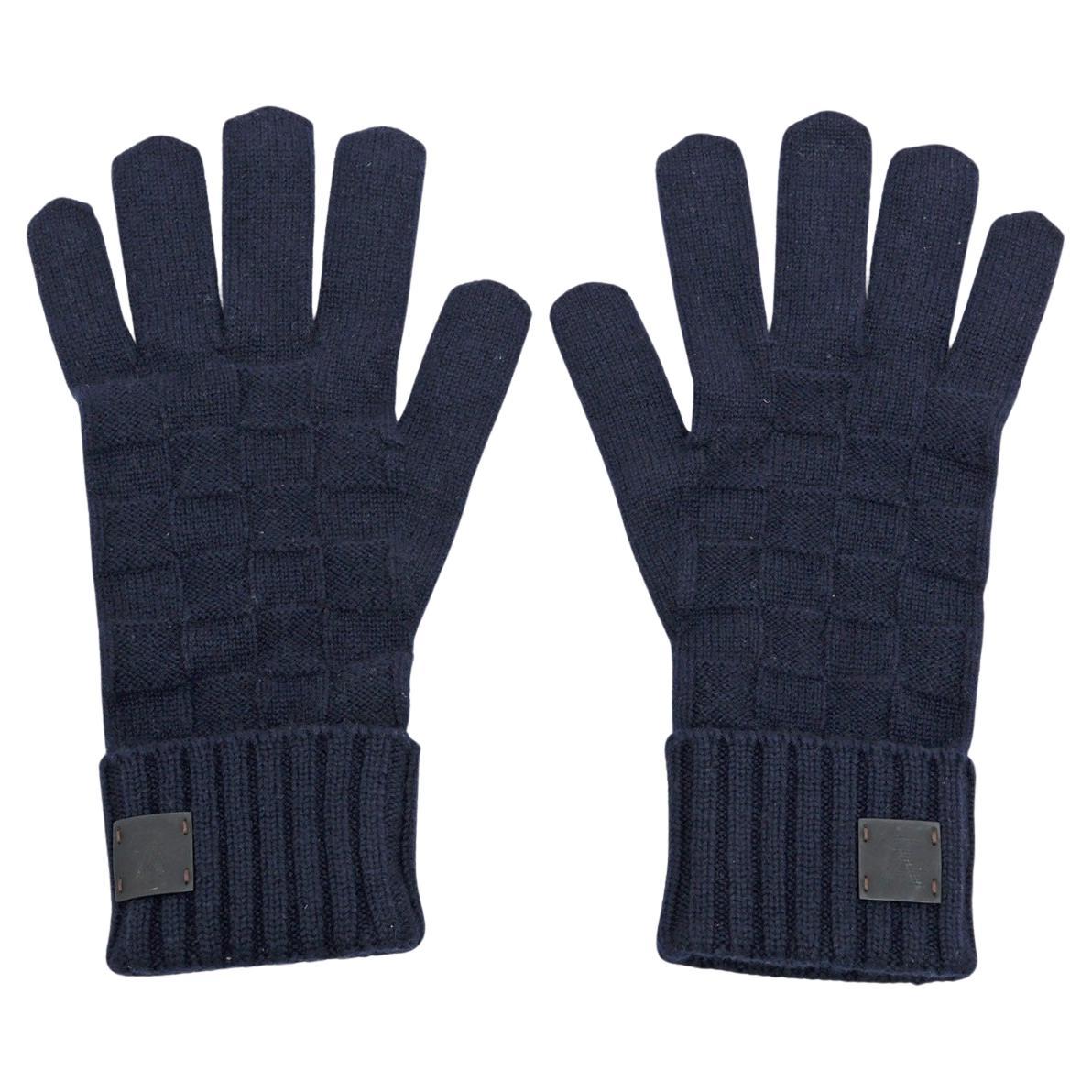 Louis Vuitton Damier-Handschuhe aus Kaschmir in Marineblau