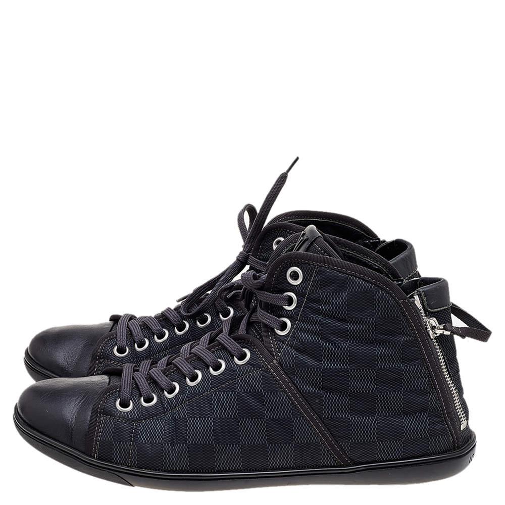 Louis Vuitton Damier Graphite And Leather Trim Zip Up High Top Sneakers Size 44 In Good Condition In Dubai, Al Qouz 2