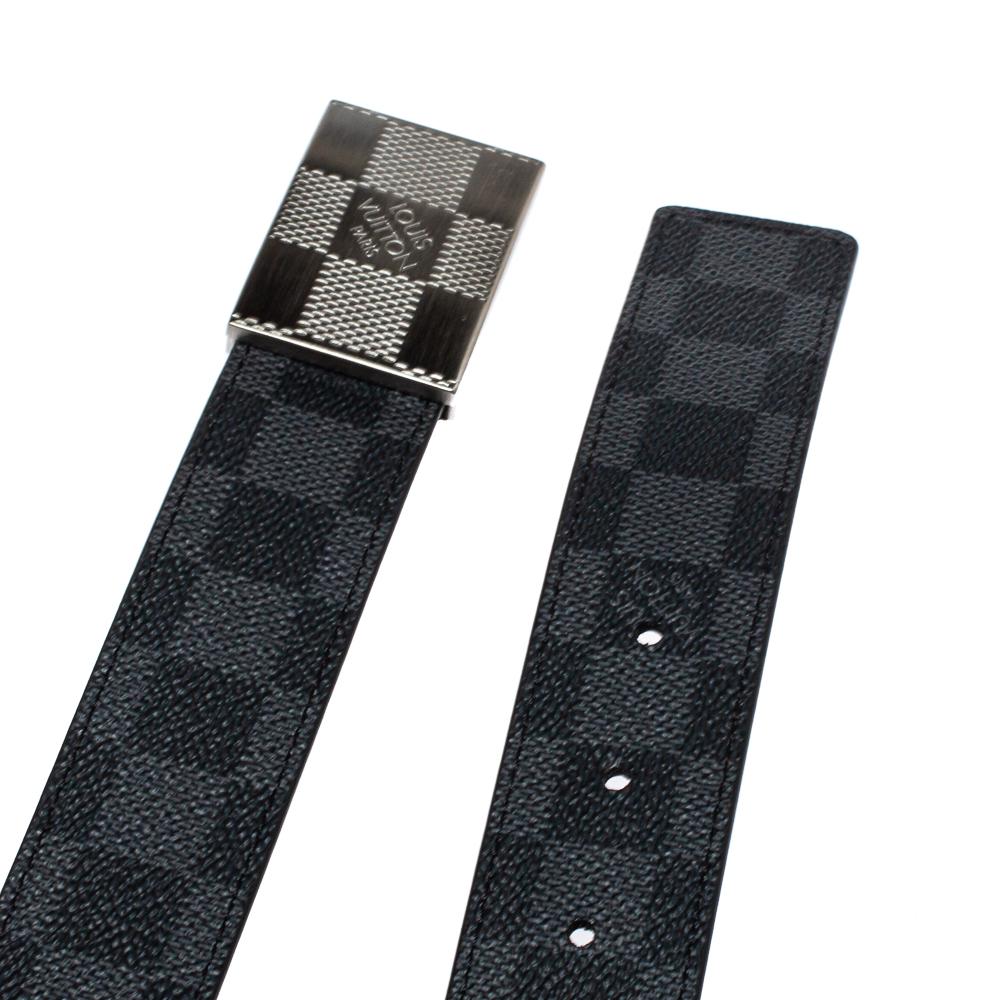 Black Louis Vuitton Damier Graphite Canvas Damier Plate Reversible Belt 95CM