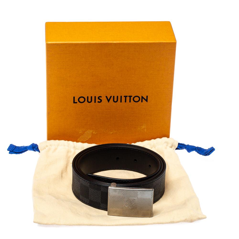 Men's Louis Vuitton Damier Graphite Canvas Damier Plate Reversible Belt 95CM