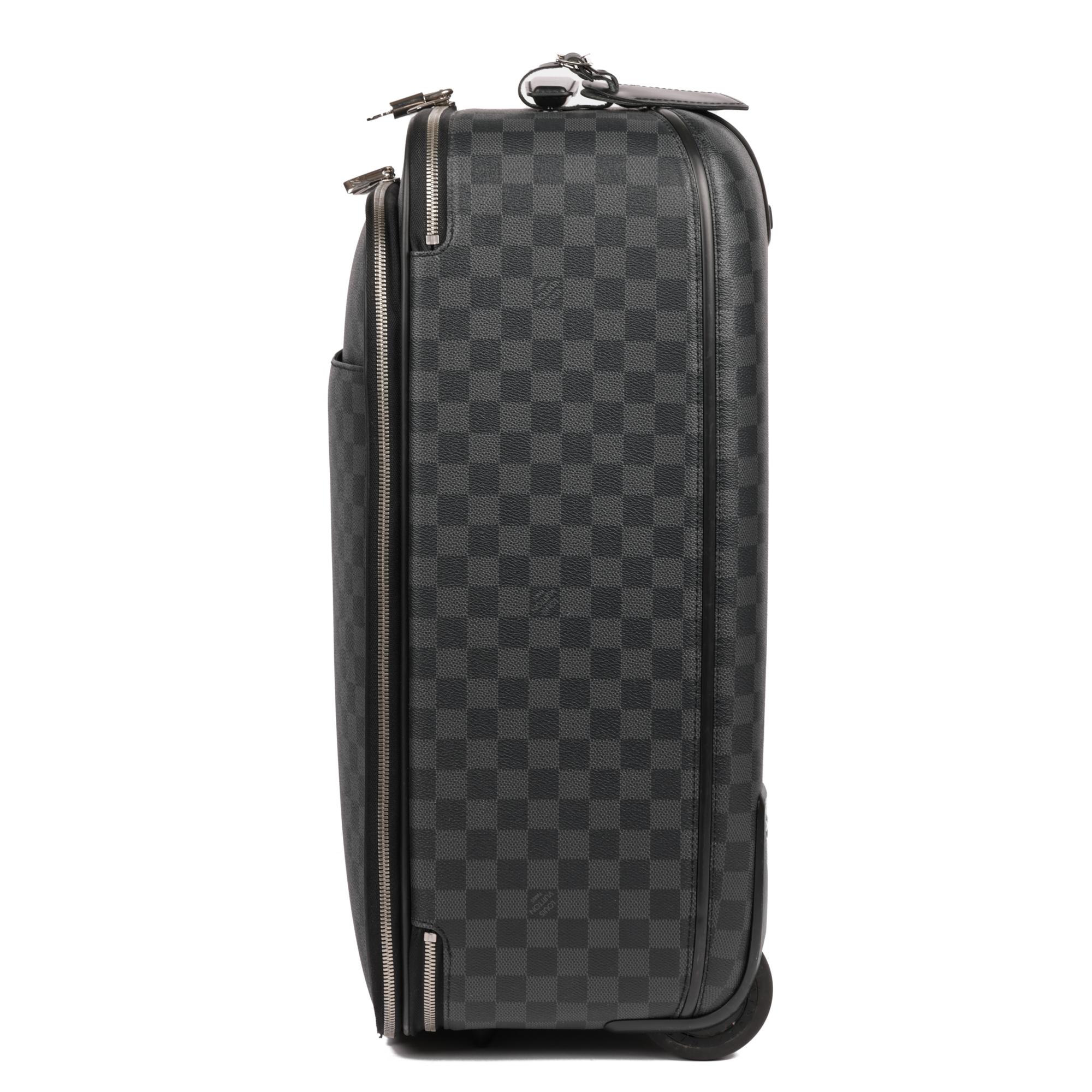 LOUIS VUITTON Damier Graphite Coated Canvas & Black Calfskin Leather Pegase 55 In Good Condition For Sale In Bishop's Stortford, Hertfordshire