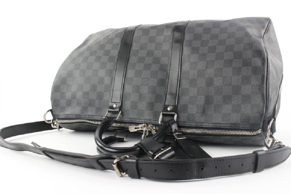 Gray Louis Vuitton Damier Graphite Keepall Bandouliere 45 Duffle Bag with Strap For Sale