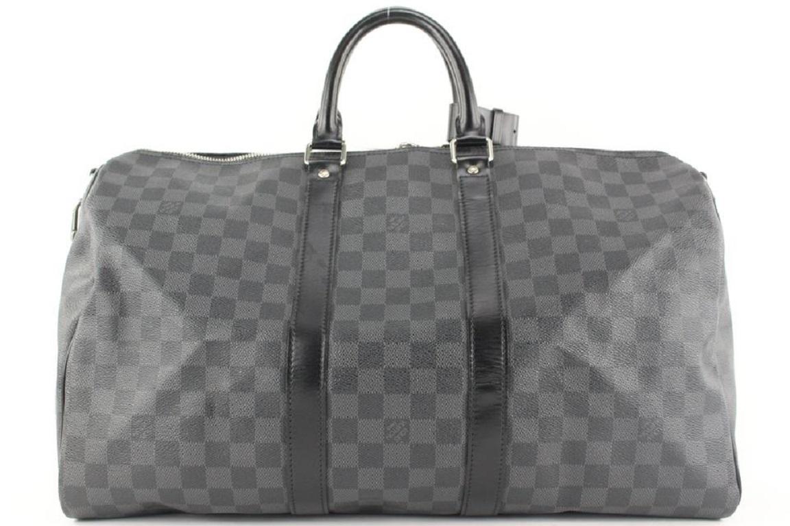 Women's Louis Vuitton Damier Graphite Keepall Bandouliere 45 Duffle Bag with Strap For Sale