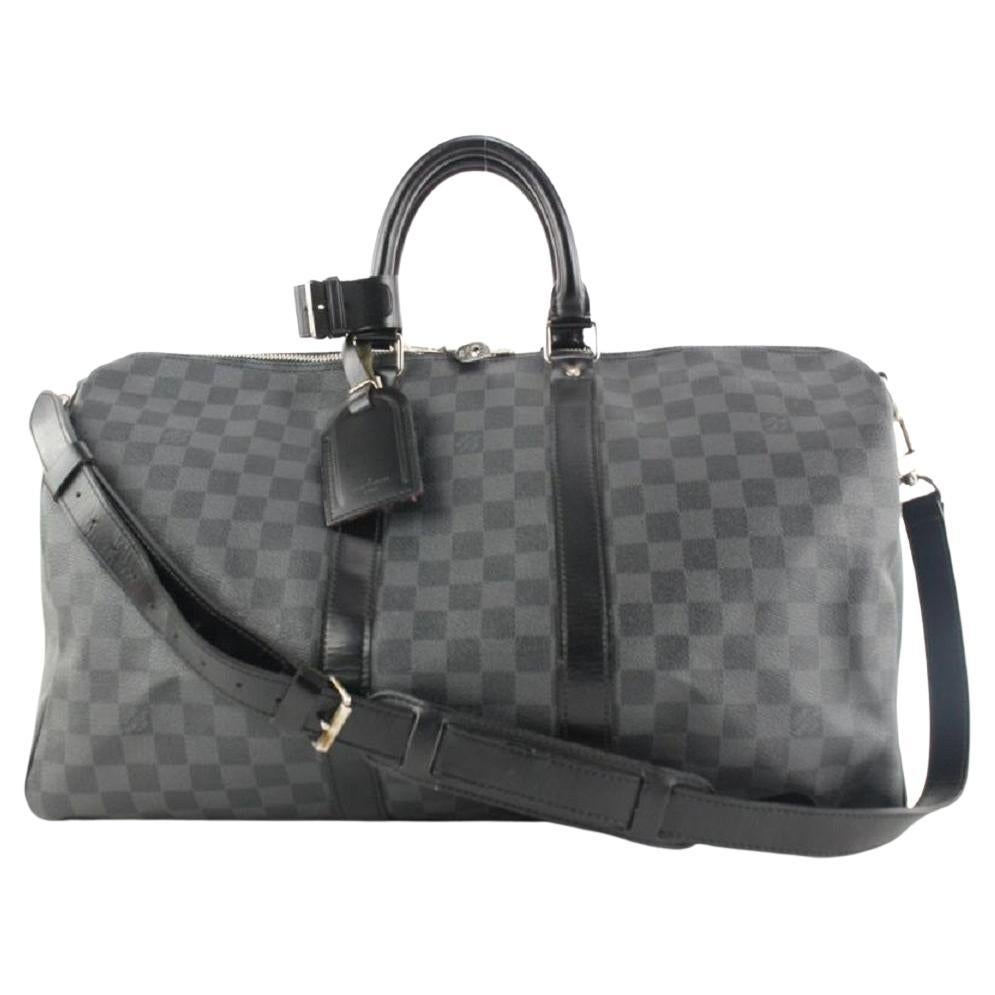 Louis Vuitton Damier Graphite Keepall Bandouliere 45 Duffle Bag with Strap For Sale