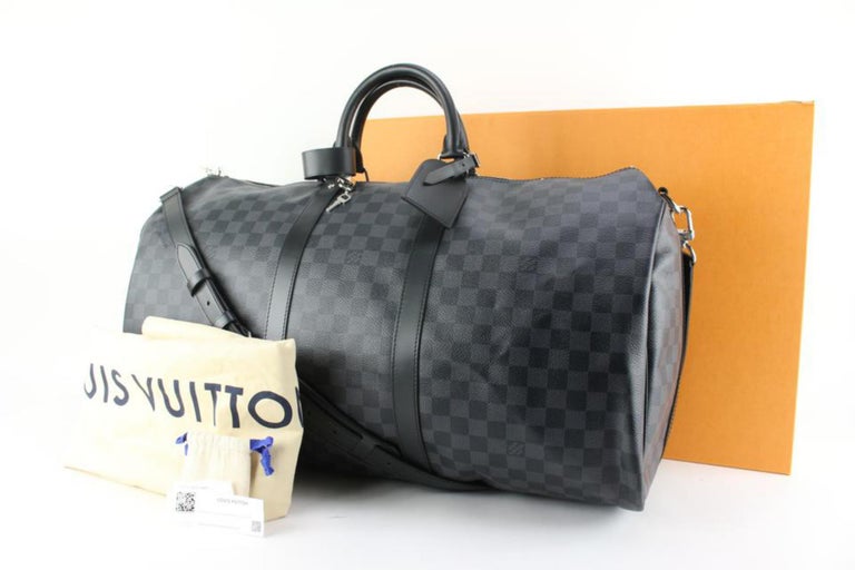 Louis Vuitton Damier Graphite Keepall Bandouliere 55 Boston Duffle Strap Bag 66lk84s