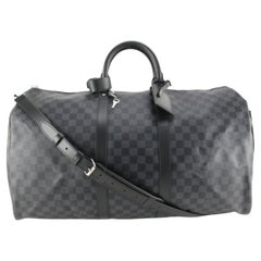 Louis Vuitton Bandoulière Keepall 55 Boston avec sangle en damier graphite  66lk84