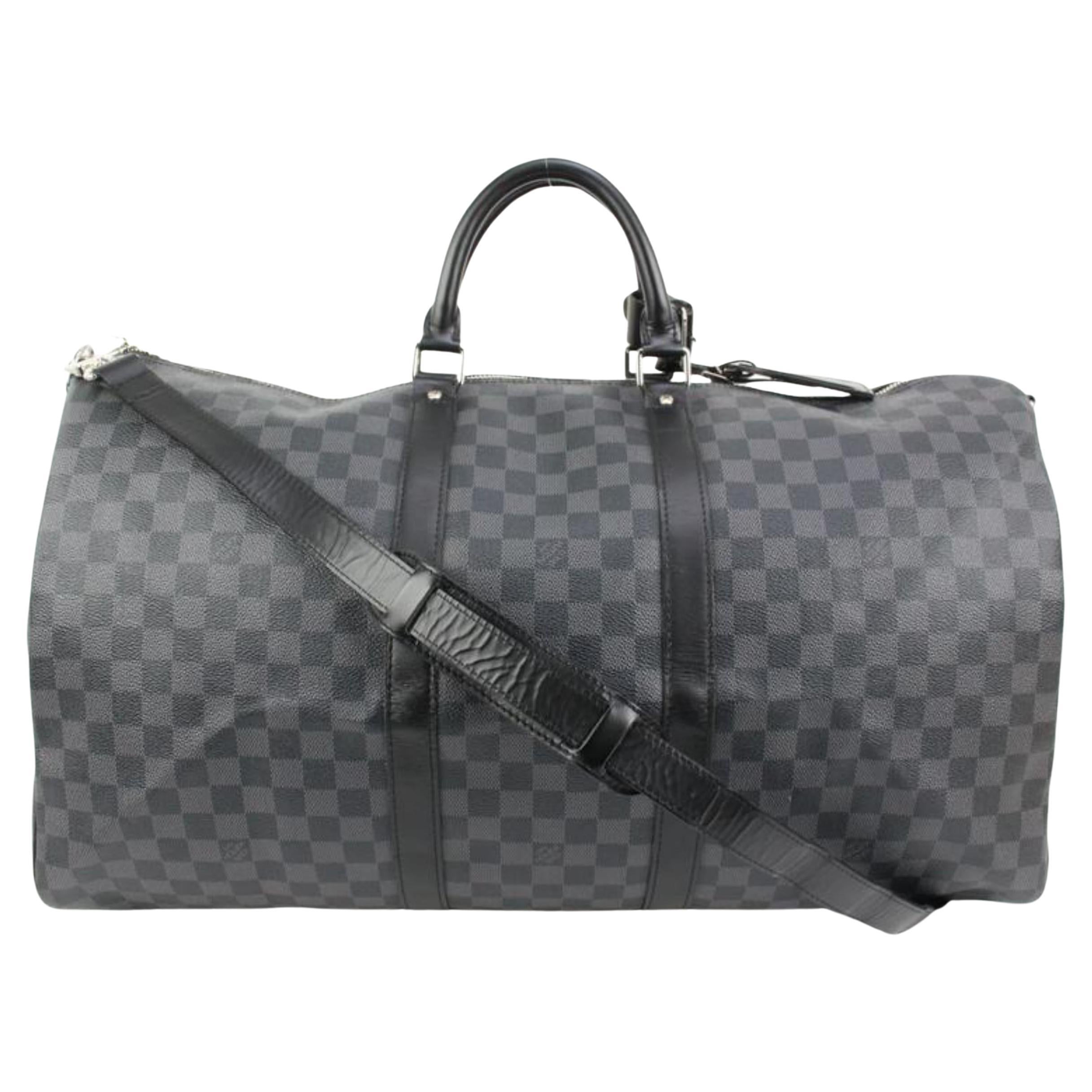 Louis Vuitton Damier Graphite Keepall Bandouliere 55 Duffle with Strap 41lk77