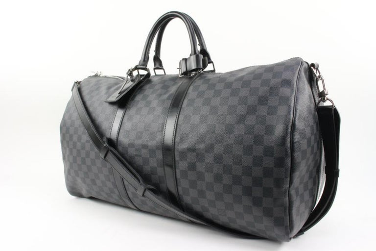 Louis Vuitton Damier Graphite Keepall Bandouliere 55 Boston Duffle Strap Bag 66lk84s