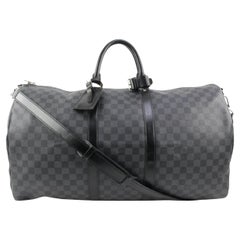 Used Louis Vuitton Damier Graphite Keepall Bandouliere 55 Duffle with Strap 97lv221s