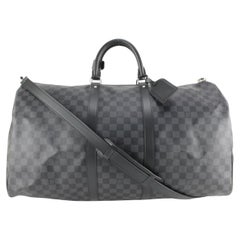 Used Louis Vuitton Damier Graphite Keepall Bandouliere 55 Duffle with Strap 98lk826s
