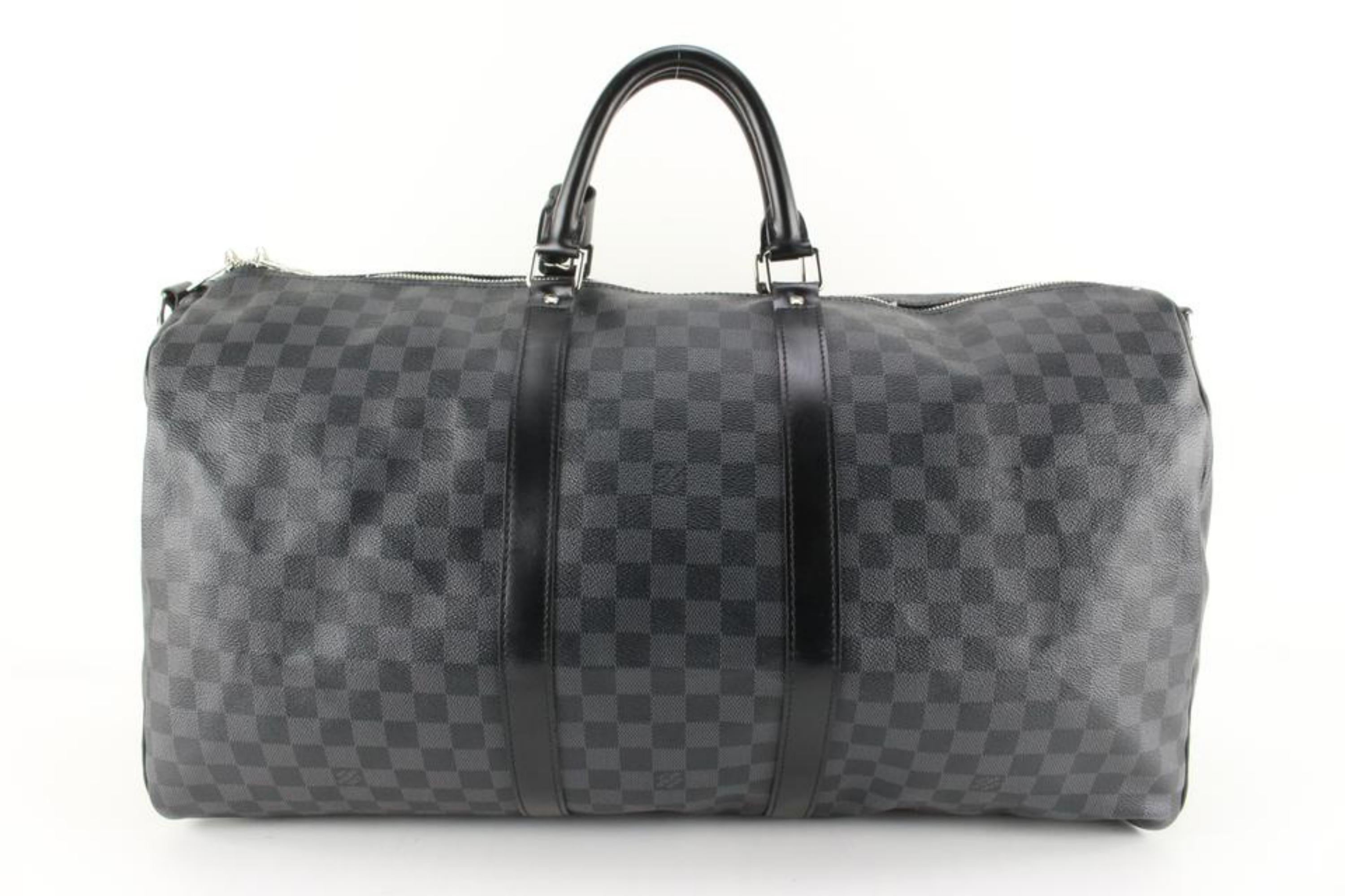 Gray Louis Vuitton Damier Graphite Keepall Bandouliere 55 Duffle with Strap 9lk822s For Sale