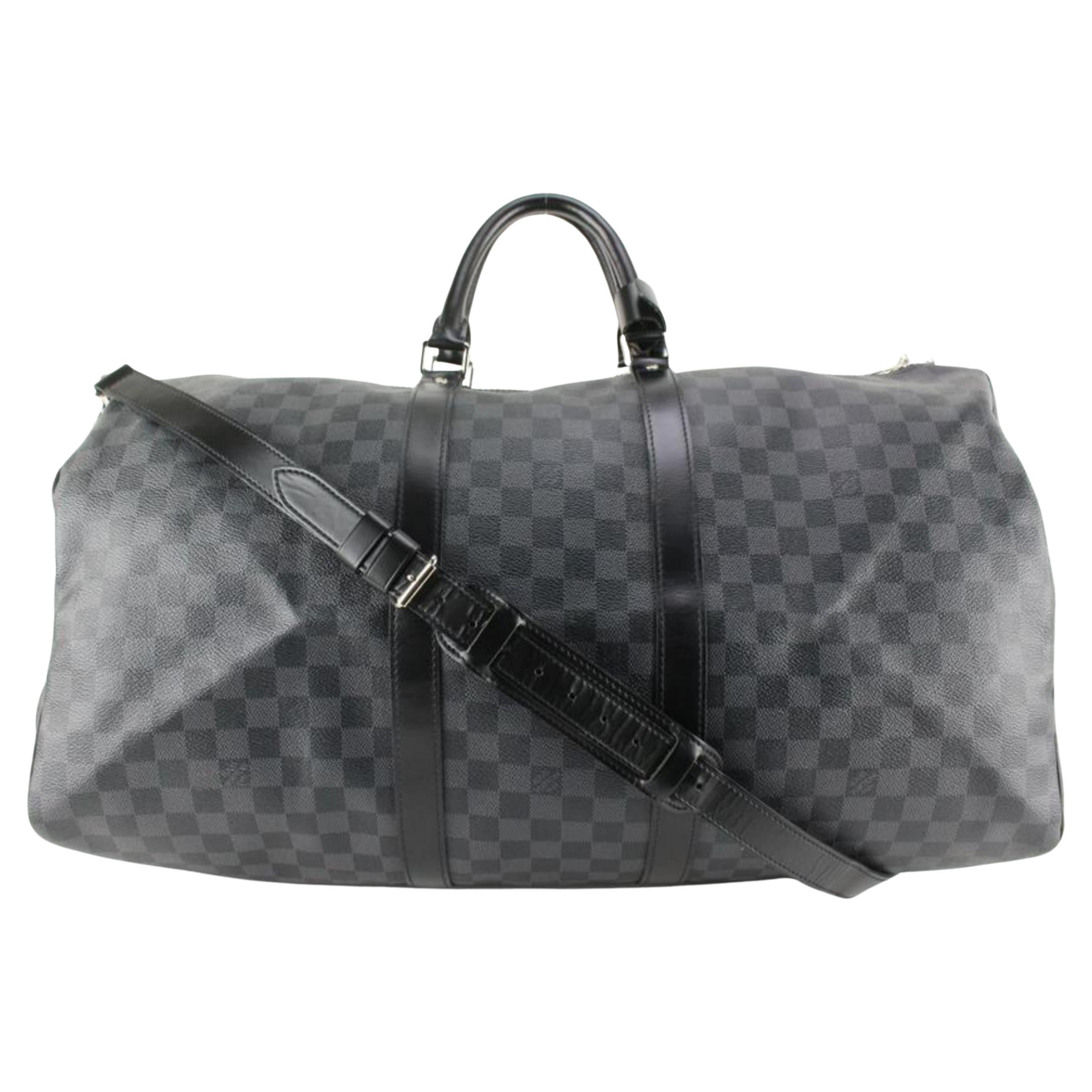 LOUIS VUITTON Keepall Bandouliere 55 Damier Graphite Travel Bag Black