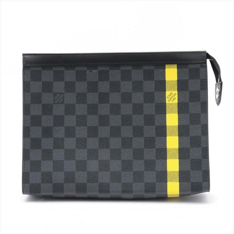 Louis Vuitton Damier Graphite Pochette Voyage MM Zip Clutch Yellow Stripe 862045 For Sale 2
