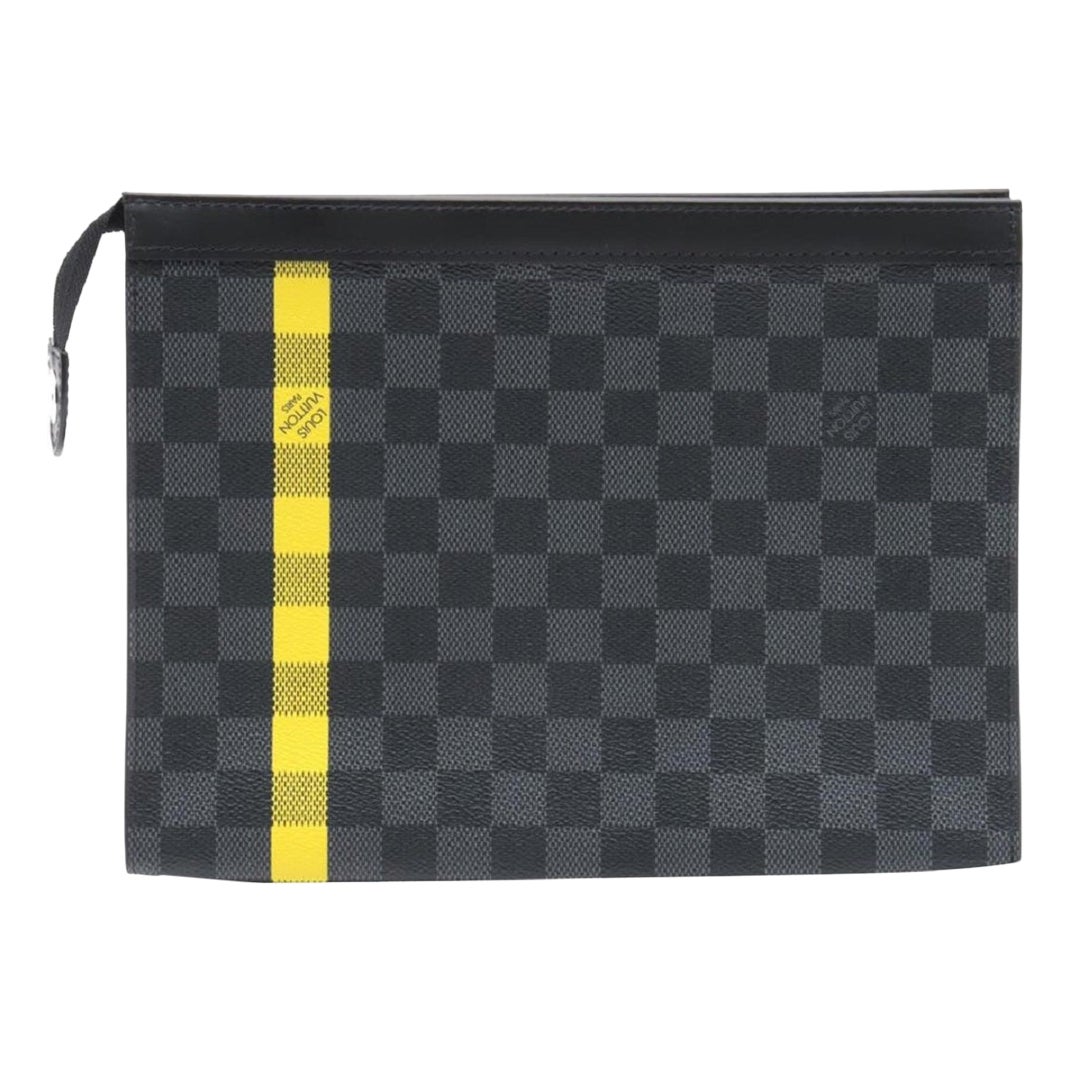Louis Vuitton Damier Graphite Pochette Voyage MM Zip Clutch Yellow Stripe 862045 en venta