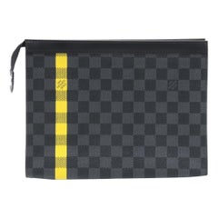 Louis Vuitton Damier Graphite Pochette Voyage MM Zip Clutch Yellow Stripe 862045