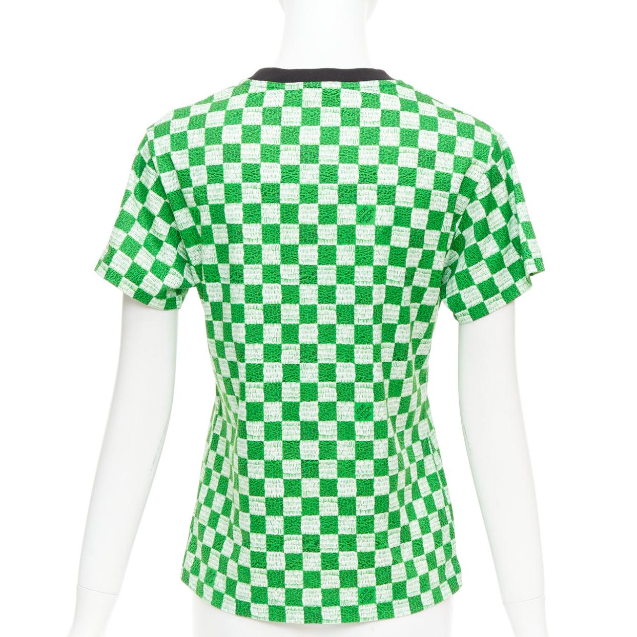 Women's LOUIS VUITTON Damier green white cotton LV print chain detail tshirt XS For Sale