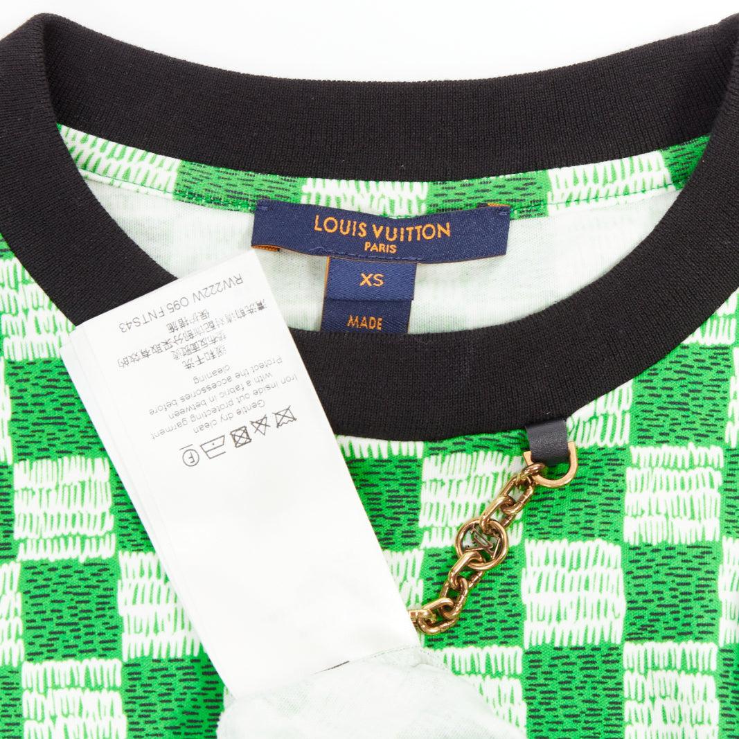 LOUIS VUITTON Damier green white cotton LV print chain detail tshirt XS For Sale 3