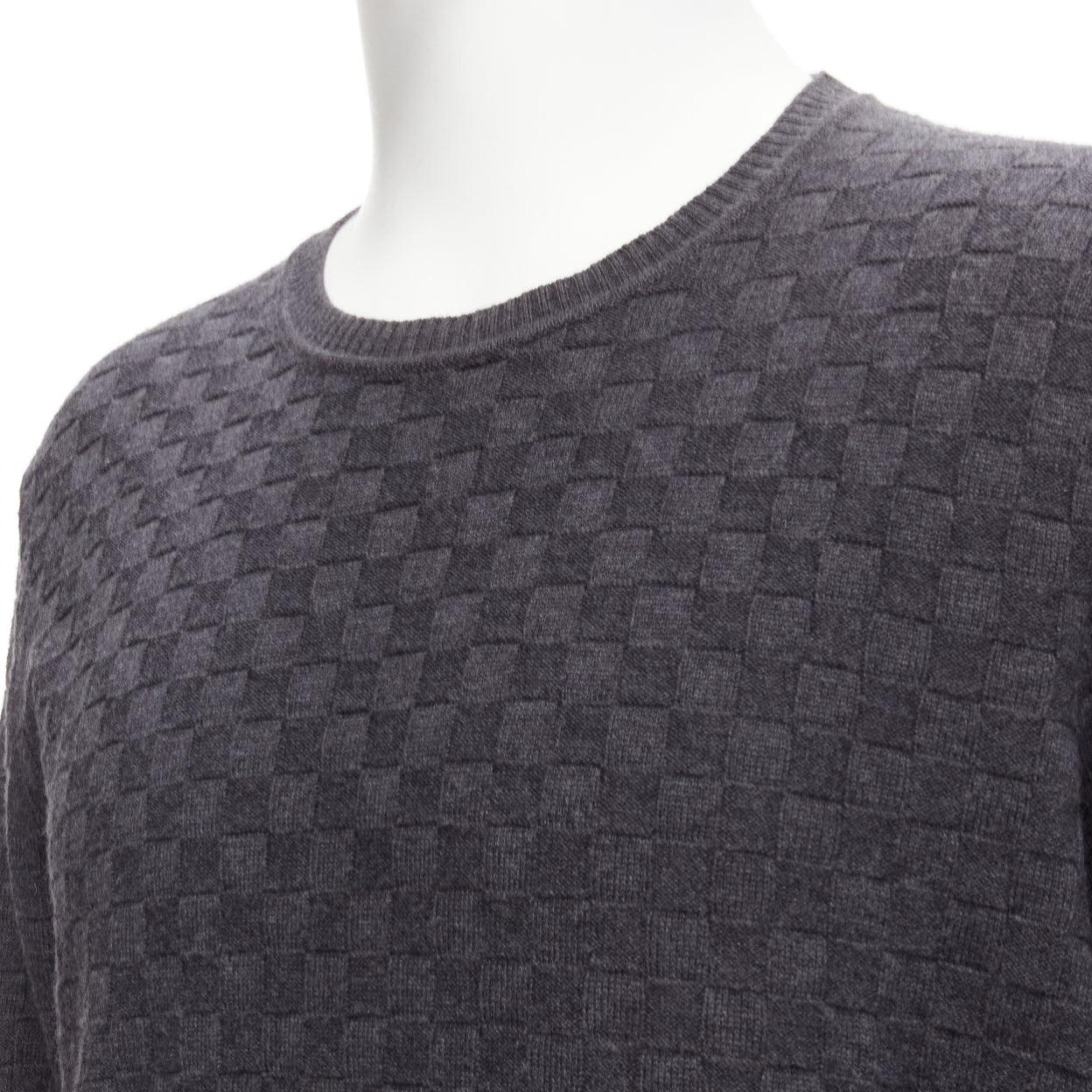 LOUIS VUITTON Damier grey wool cotton checks LV leather patch sweater L For Sale 2