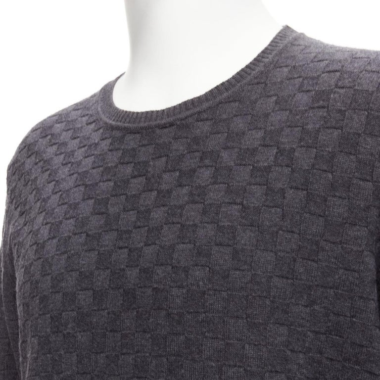 LOUIS VUITTON Damier grey wool cotton checks LV leather patch sweater L For  Sale at 1stDibs