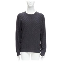 LOUIS VUITTON Damier Grauer Woll-Baumwoll-Flatchpullover LV mit Lederbesatz L