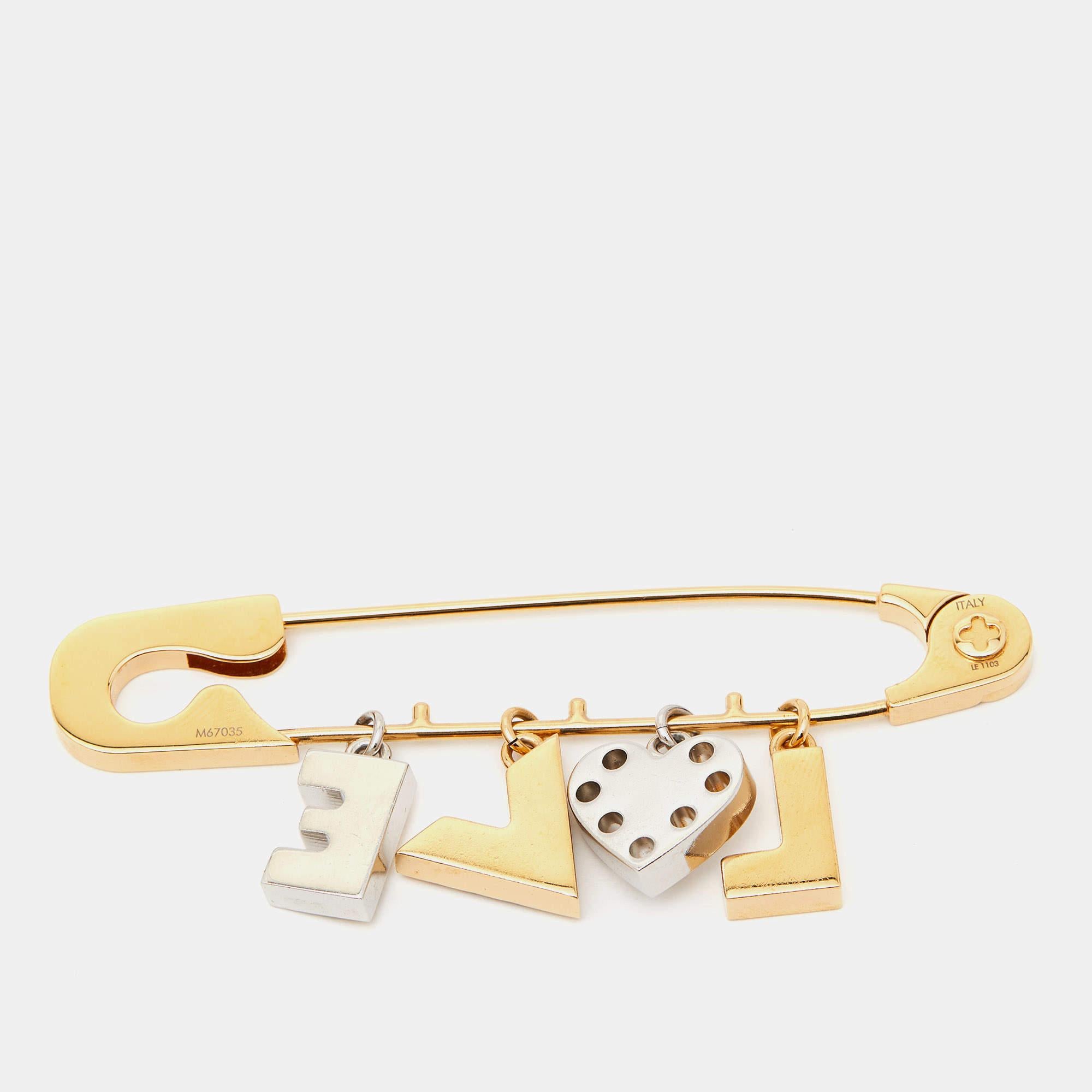 Add a statement of love to your OOTD with this Louis Vuitton brooch. It is made of gold-tone metal and detailed with LOVE letters and signature accents.

Includes: Original Dustbag, Original Box

