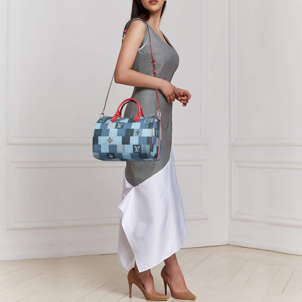 Louis Vuitton Damier Monogram Denim Patchwork Speedy Bandoulier 30 Bag In Excellent Condition In Dubai, Al Qouz 2