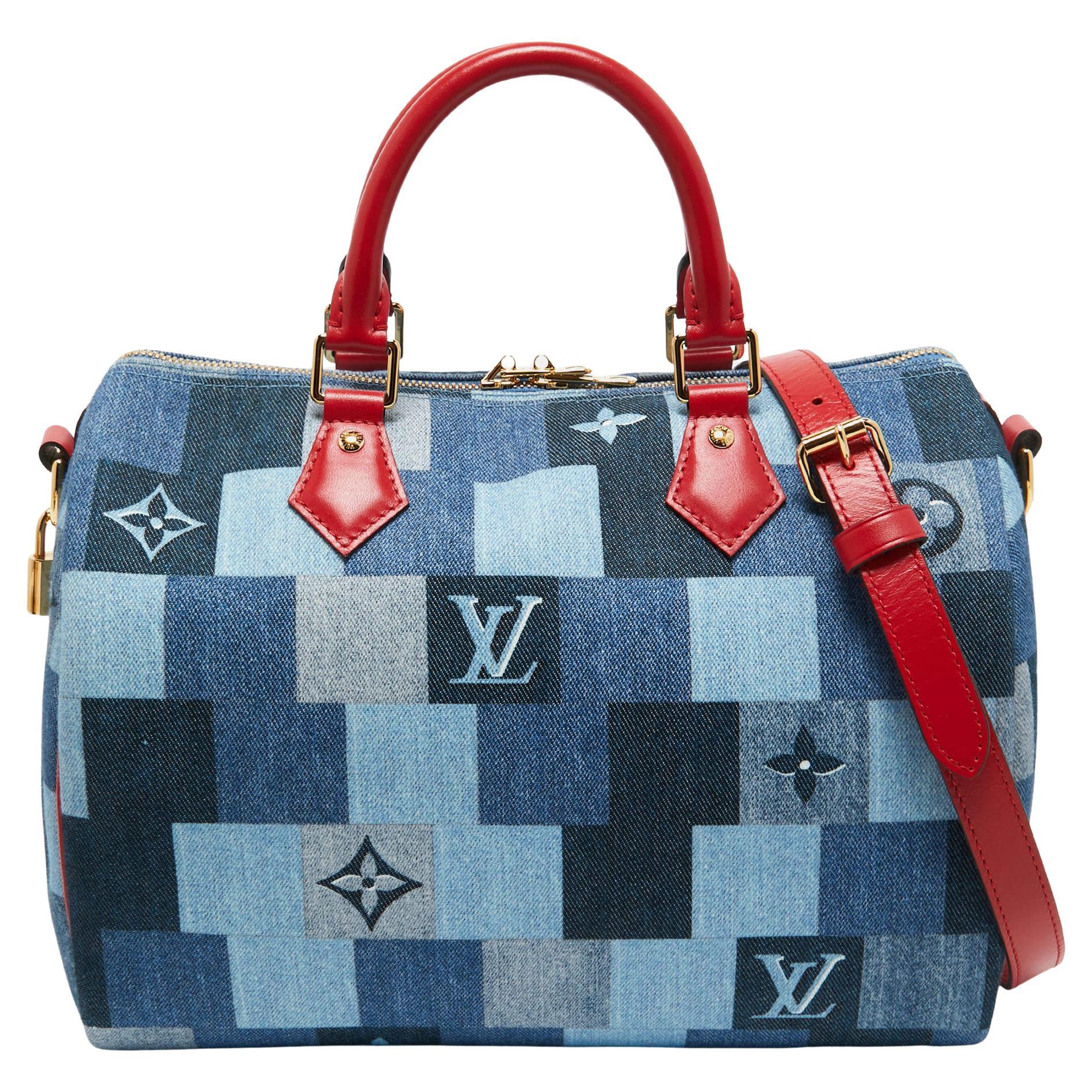 Louis Vuitton Blue Monogram Denim Limited Edition Patchwork Speedy Bag with  Charm