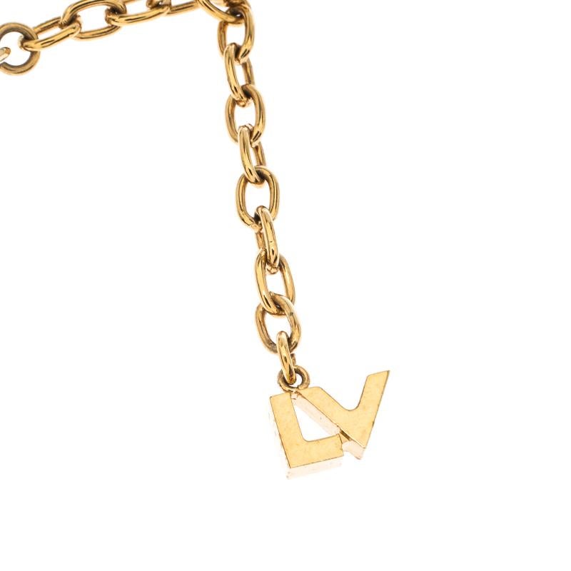 Women's Louis Vuitton Damier Monogram Faux Pearl Gold Tone Chain Link Charm Necklace