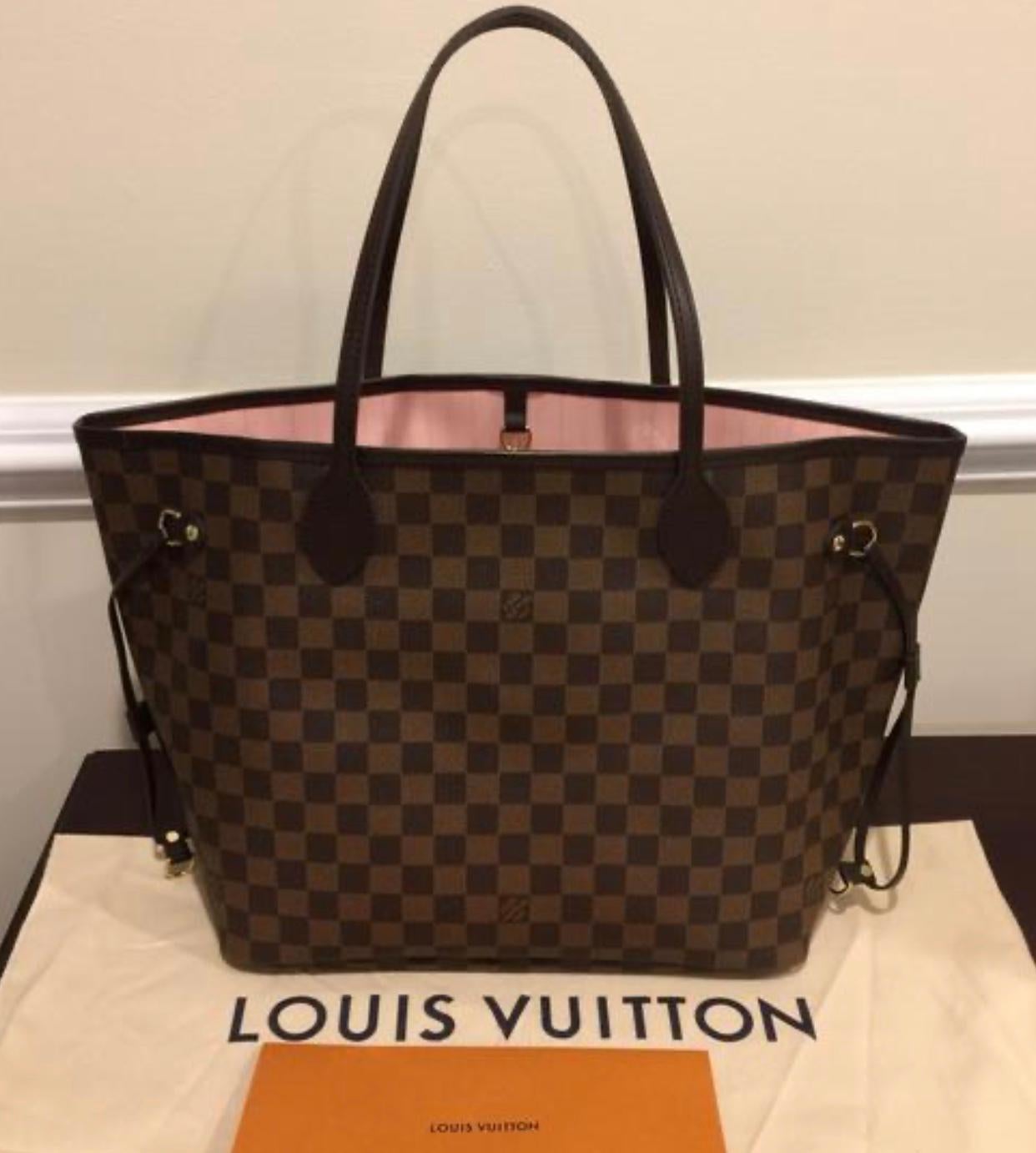 LOUIS VUITTON Damier Neverfull MM Rose Ballerine N41603 with pouch And ...